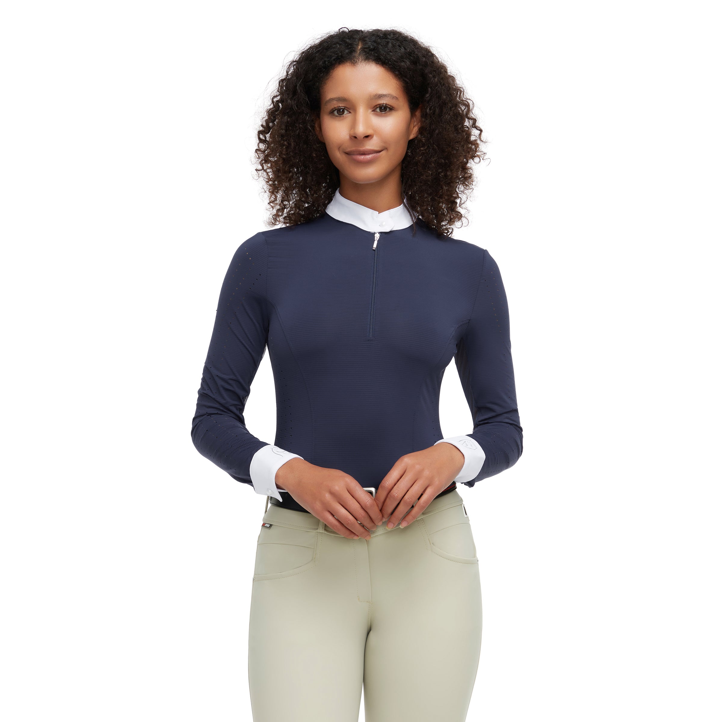 Model wearing the Indiana Competition shirt in navy