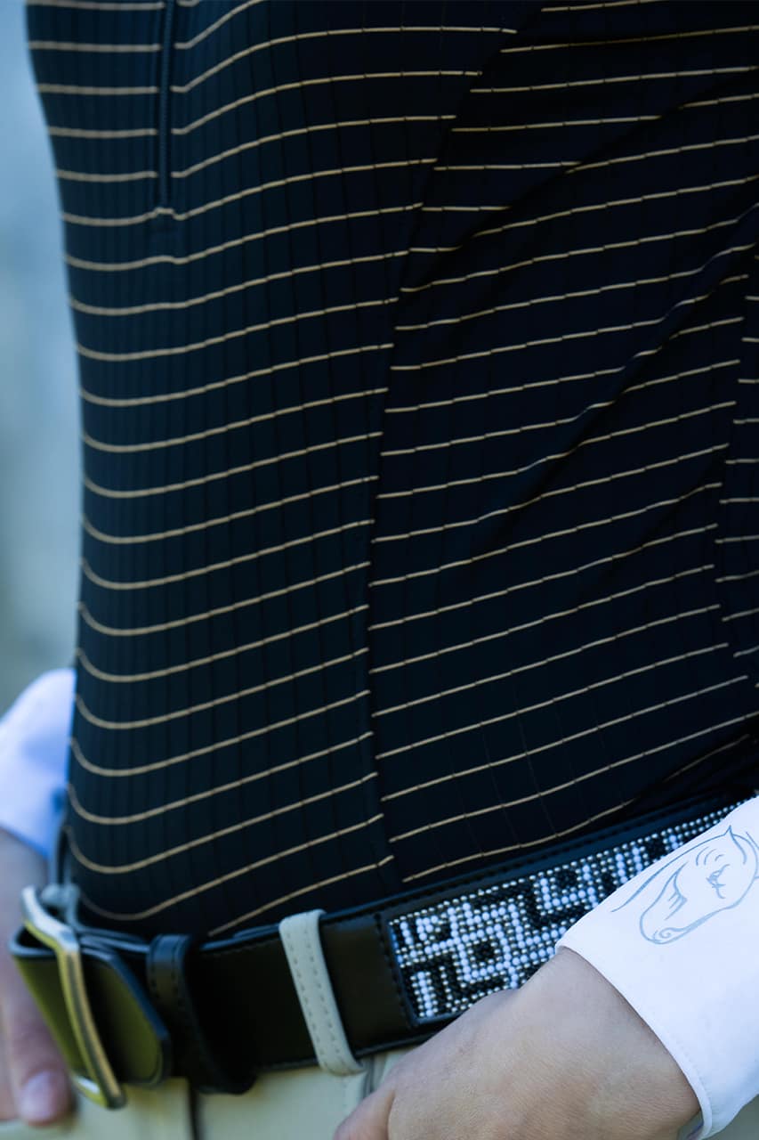 Detail shot of the Emcee Apparel's Catinka shirt in black